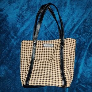 Vintage Longaberger Homestead Black and Brown Plaid Tote Bag